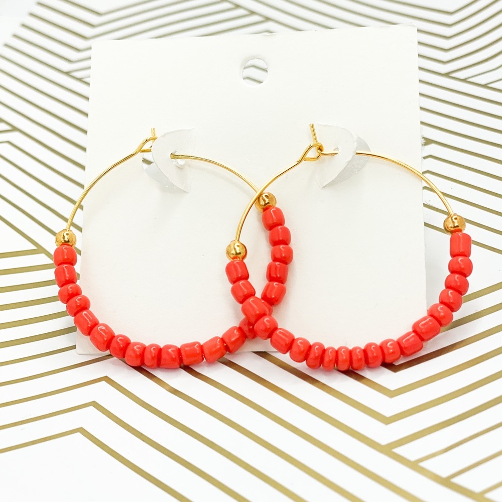 Holidays Gold earrings Orange Beaded Hoops
